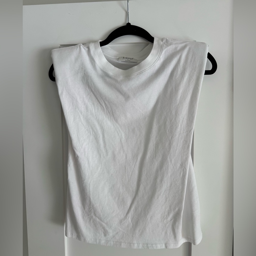 Babaton White Sleeveless Shoulder-Pad Tee
